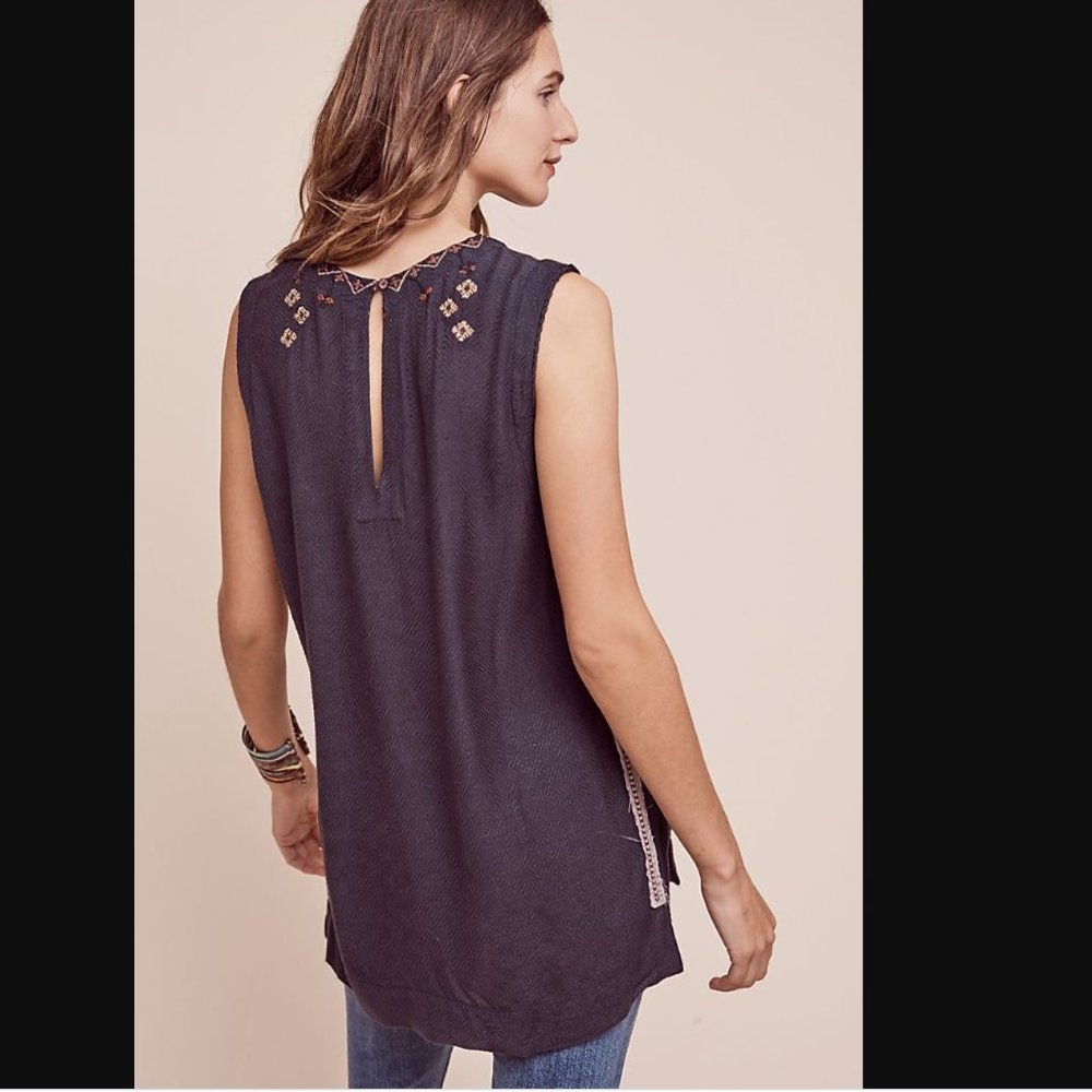 Anthropolgie Burning Torch embroidered tank NWOT - Picture 4 of 9